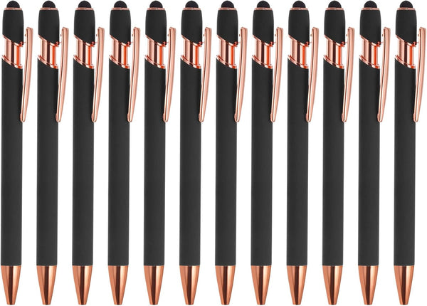 PATIKIL Ballpoint Pen with Stylus Tip, 12 Pack 2 in 1 Metal Pen, Black Ink 1.0mm Medium Point