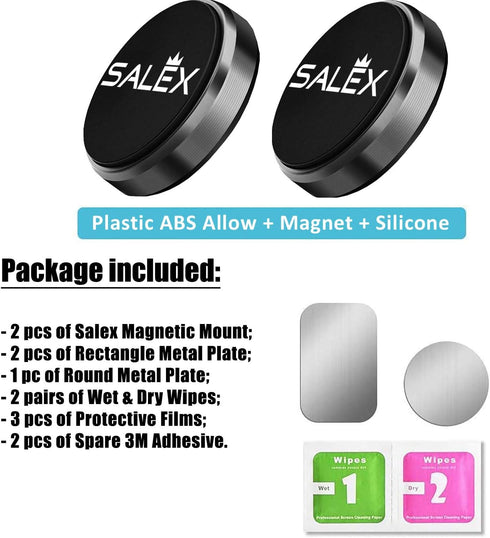Magnetic Phone Mounts 2 Pack with 3M Adhesive - Black Flat Cell Phone Holder for Car Dashboard, Wall, Mirror.