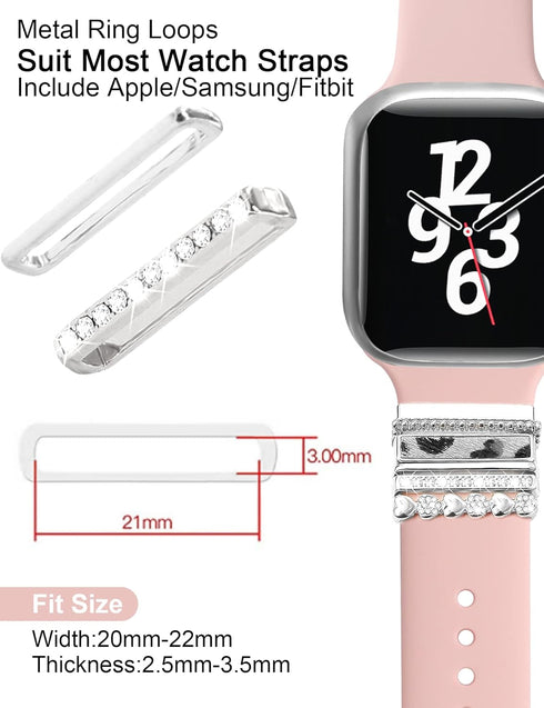 JR.DM 13 Pieces Silver Watch Band Charms - Decorative Rings Loops & Classic Clasp for Apple Watch Accessories