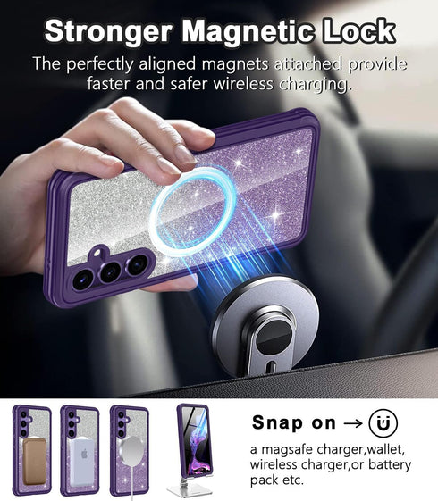 Hekodonk Glitter Case for Samsung Galaxy S24 Plus, Compatible with MagSafe, Full Body Shockproof with Screen & Camera