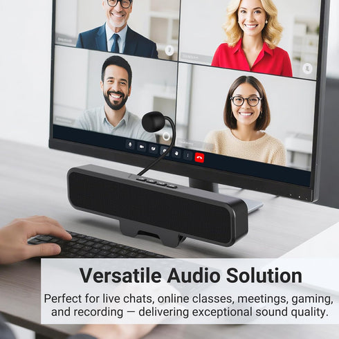 Inwa Computer Speakers with Microphone for Desktop PC, USB Monitor Speakers with Clip, Wired Laptop Sound Bar, Stereo
