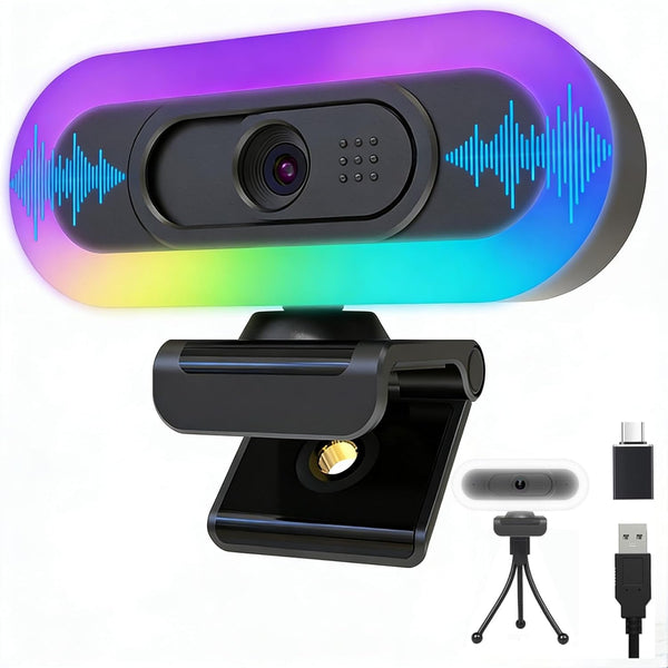 Svcouok W4 2K Autofocus Webcam with Dual Mics & LED Light, 1080P 60fps/2K