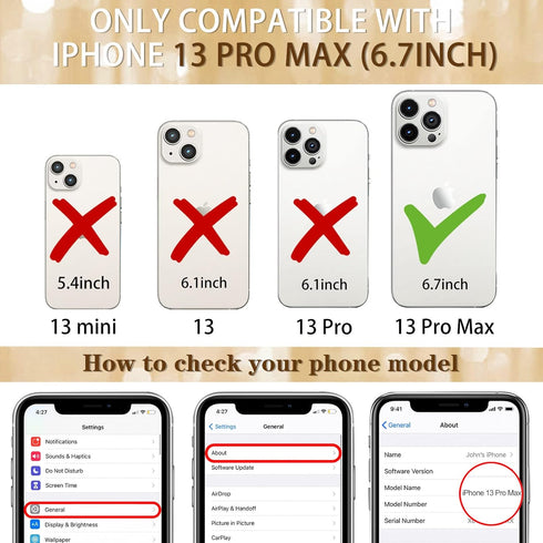 Petitian 13 13 13 for iPhone Pro Max Case, Cute Women Girls Bling Glitter Designed Heart Cases for iPhone Pro Max
