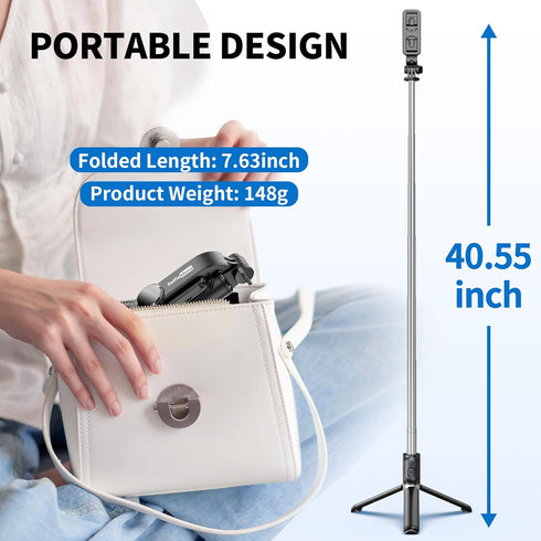 Selfie Stick Tripod, All in One Extendable & Portable Selfie Stick with Wireless Remote Compatible with iPhone 14 13 12