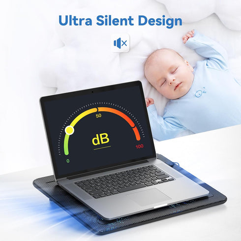 TECKNET Black Laptop Cooling Pad - Portable Slim USB Powered Stand with 3 Blue LED Fans, Fits 12-17 Inches