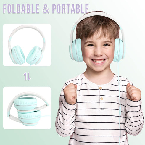 rockpapa L22 Wired Headphones for Kids, Foldable Stereo 3.5mm Corded Headphones for School, Classroom, Laptop
