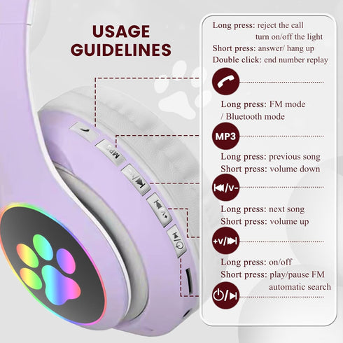 Kid Headphones for School, Wireless Bluetooth Headphones with Microphone, Violet