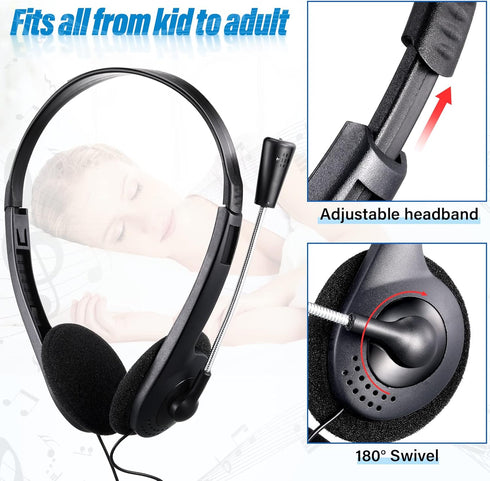 Yunsailing 30 Pack Kids Headphones with Microphone, Lightweight Adjustable Earphones, 3.5 mm Jack