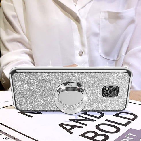 Case for Moto G Power 2021, Shockproof Protection with Ring Kickstand Lanyard, Cute Soft Glitter Cover - Silver