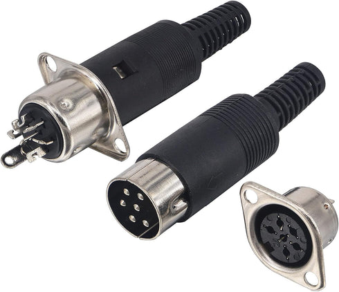 DIN 6 Pin Male Plug Solder Connector + Female Adapter Recessed Socket Panel Mount AV Adapter Set of 2
