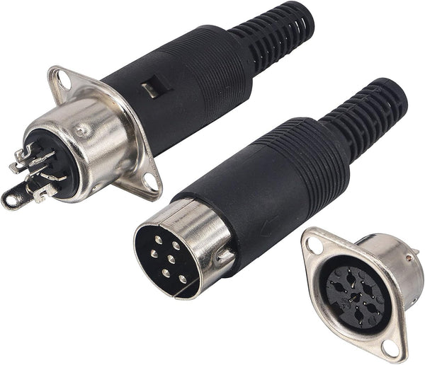 DIN 6 Pin Male Plug Solder Connector + Female Adapter Recessed Socket Panel Mount AV Adapter Set of 2
