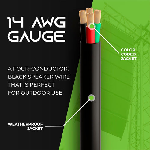 GearIT 14/4 Speaker Wire (20 Feet) 14AWG Gauge, Black 4-Conductors/Outdoor Direct Burial in Ground/in Wall / CL3 CL2 Rated - OFC Oxygen-Free Copper, Black 20ft