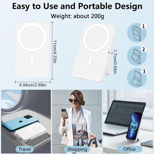 Wireless Magnetic Power Bank - 10000mAh Mag-Safe Battery Pack with Foldable Stand for iPhone 16/15/14/13