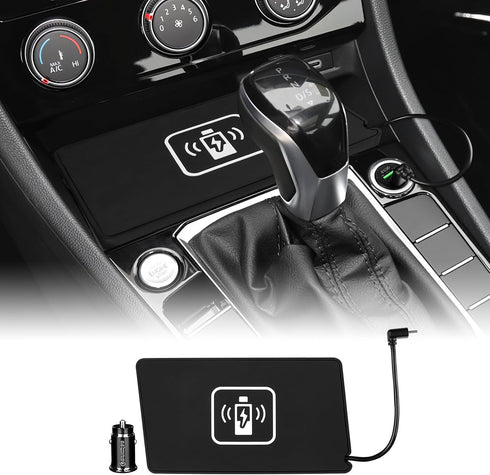 Compatible with Volkswagen Jetta Sprint 2019-2023 Wireless Charger Pad, Silicone Dual Charging Ports 15W Adapter (Black)