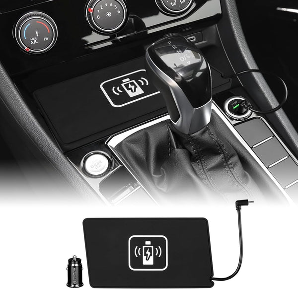 Compatible with Volkswagen Jetta Sprint 2019-2023 Wireless Charger Pad, Silicone Dual Charging Ports 15W Adapter (Black)