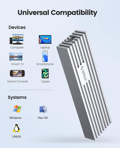 ORICO M.2 NVMe SSD Enclosure to USB-C PCIe Adapter, 10Gbps USB3.2 Gen2 for NVMe M-Key/M+B Key SSD