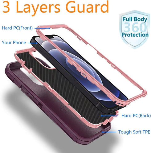 YmhxcY 12 12 3-Layer 12 6.1Wine for iPhone Case & iPhone Pro Case Shockproof Dropproof Dust-Proof Drop Proof Durable