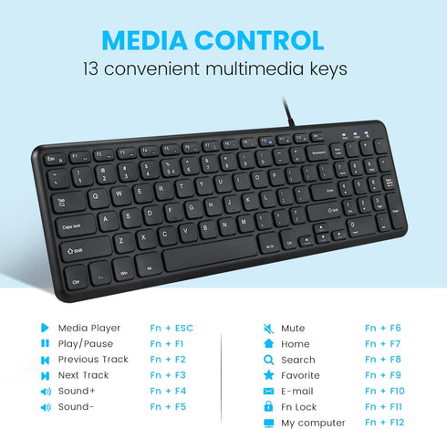 Perixx PERIBOARD-213U Wired Silent USB Scissor Keyboard, Compact Design with Number Pad - Black - US English
