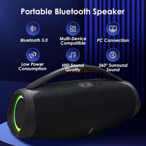 Portable Bluetooth 5.0 Speakers, RGB Speaker with 360 Degree Surround Sound Loud Speaker with Lights Long Battery Life Outdoor Wireless Speaker for Party (Black)