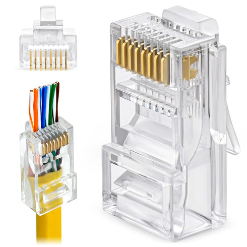 GTZ RJ45 Cat5e Pass Through Connectors - 100 Pack EZ to Crimp Modular Plug for UTP Network Cable