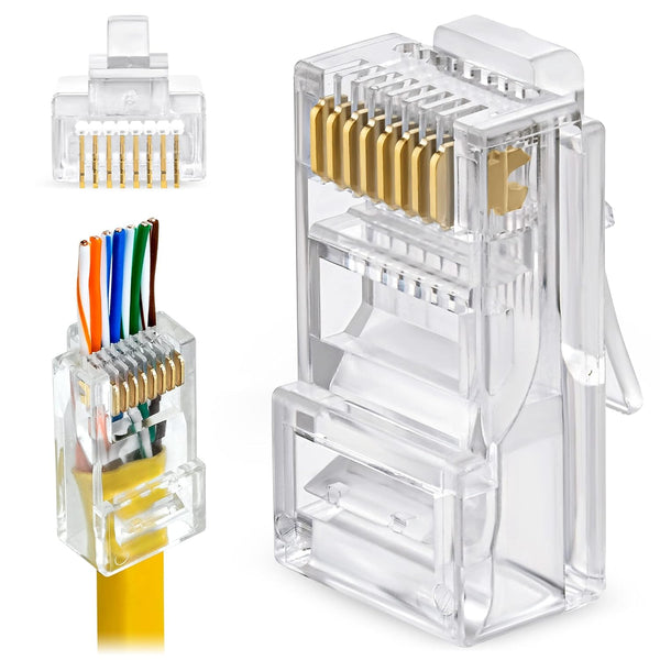 GTZ 50-Pack RJ45 Cat6 Pass Through Connectors - EZ Crimp Modular Plug for Ethernet Cable