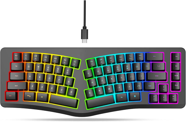 HXMJ -Wired Ergonomic Gaming Keyboard,Mechanical Feel,Detachable USB Cable,69 Keys,RGB Backlit-Black