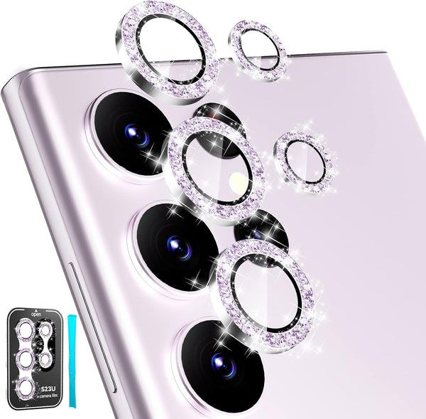 CloudValley Camera Lens Protector for Samsung Galaxy S23 Ultra, 3+2Pcs, 9H Tempered Glass, Glitter Pink