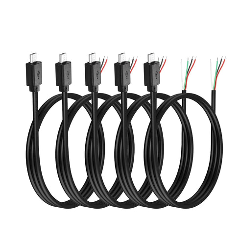 YAODHAOD Micro USB Male 4 Pin Bare Wire, 5V 2A Micro USB Pigtail Power Cable for DIY Replacement Repair (5PCS)