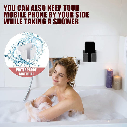 CEI&BPY 2Pcs Phone Holder Wall Mounted, Self Adhesive Stand for Shower/Charging, Compatible with iPhone and Android