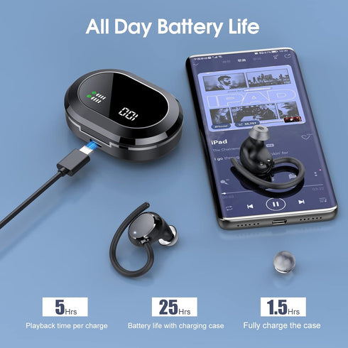 Wireless Earbuds, 2023 New Ultralight Sport Bluetooth 5.3 Headphones with LED Display, IPX7 Waterproof for Gym