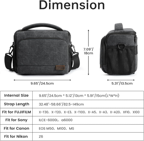 S-ZONE Camera Bags for Photographers Small Crossbody Shoulder Bag DSLR SLR Mirrorless Camera Case with Tripod Holder