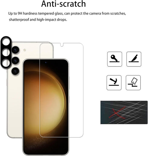 Samsung Galaxy S23 5G Easy Alignment Frame, 2-Pack Tempered Glass Screen Protector & Camera Lens Protector Film.