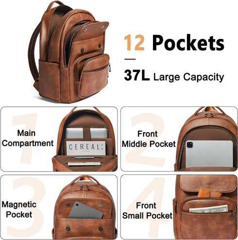 37L Backpack Backpack BackPack Daypack Backpack Leresas Vegan Leather Purse for Women Mens Travel Work Laptop Teacher