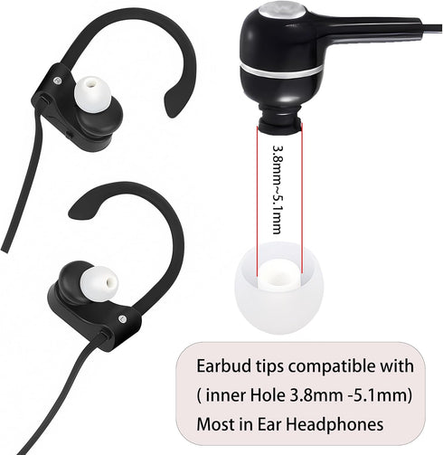 Earbud Replacement Tips Silicone Covers for Most In-Ear Earbuds (Inner Hole 3.8mm -5.1mm) - 18 Pairs S M L