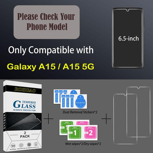 ROHGAO 2-Pack A15 5G A15 6.5 inch Screen Protector for Samsung Galaxy / Tempered Glass, Anti Scratch, Bubble Free