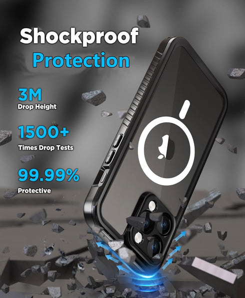 Unitedtime Magnetic Case for iPhone 14 Pro, Waterproof with Built-in Screen Protector, Shockproof Dustproof Heavy Duty