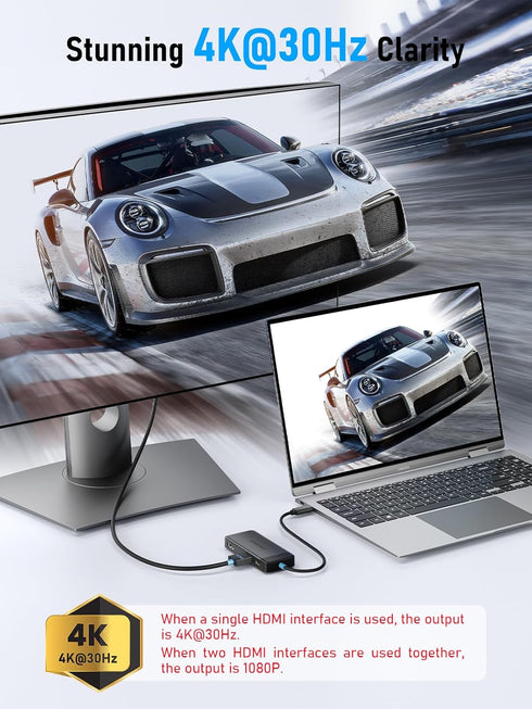 Lemorele Docking Station Dual Monitor, 6 in 1 USB C Hub with 4K HDMI, 100W Fast Charging
