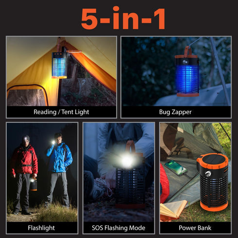 FosPower Bug Zapper Outdoor - 5-in-1 3300V Mosquito Zapper with 29600mWh Power Bank, Flashlight, Reading Light, SOS