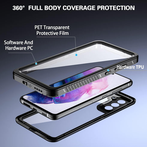 Waterproof Case for Galaxy S21 Fe 5G, Shockproof Dirtproof Snowproof Rugged Clear Cover for Snorkeling (Black)