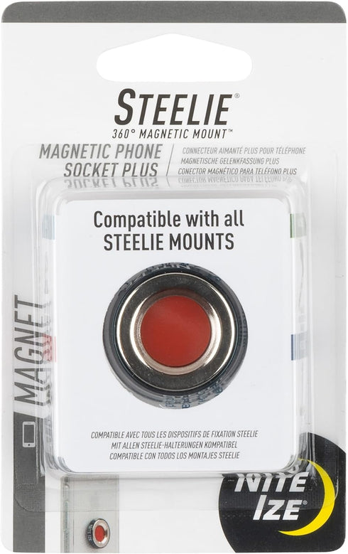 Nite Ize Steelie Magnetic Phone Socket Plus, Dashboard Phone Mount Socket with Strong Magnet - Grey