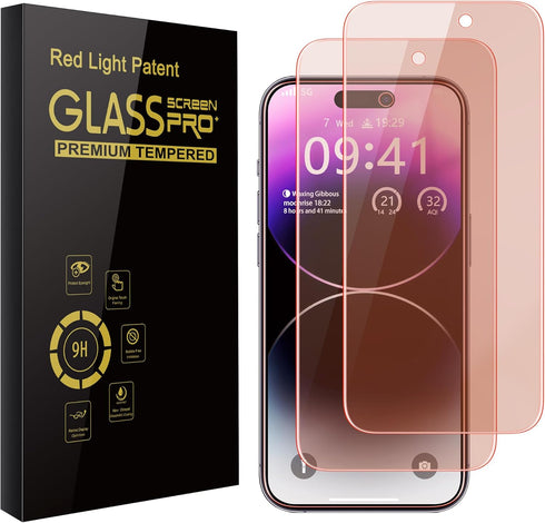 2 Pack Screen Protector for iPhone 15 Pro Max, New Red Light 9H Tempered Glass, Anti-Blue Light Protection