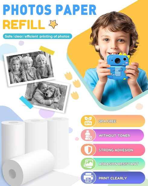 Kids Instant Camera Printing Paper, 10 Rolls Thermal Refill, BPA Free