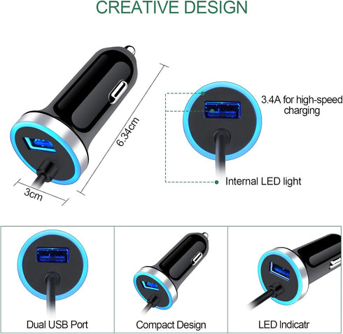 Fast Car Charger with 3ft Type C Charger Cable, 2-Pack for Samsung Galaxy S24 S23 Ultra S22 S21 S20 FE A15 A14 A11 A21