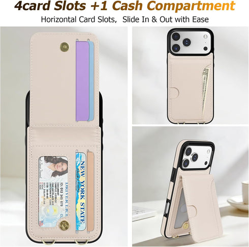 LOHASIC 17 4 1 for iPhone Pro Wallet Case with Strap, Detachable Crossbody Lanyard & Wrist Strap, RFID Blocking Card