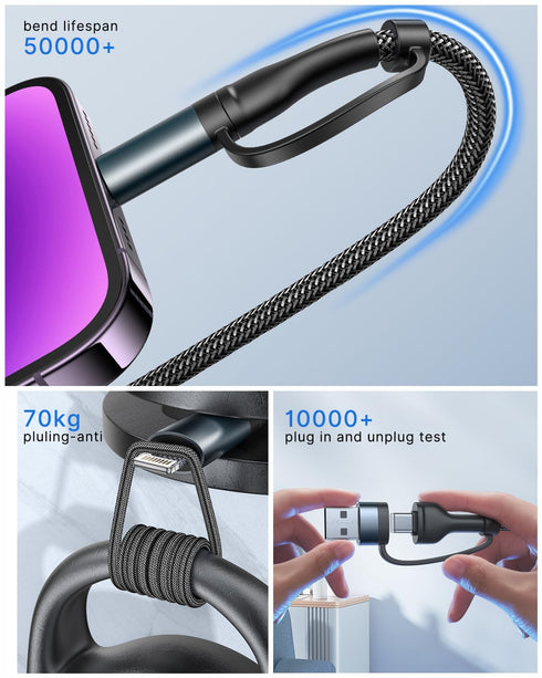 USB C to USB C Adapter 60W PD, 4 in 1 Multi Charger Cable for iPhone 14/13/12, MacBook Pro 2023, iPad Mini 6, Samsung