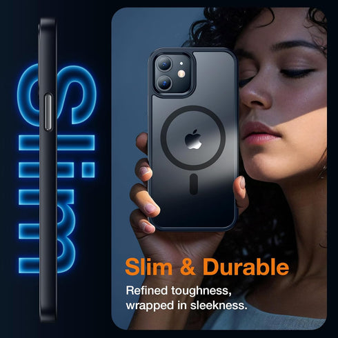 iPhone 12/12 Pro Strong Magnetic Case - Shockproof Matte Black Cover, Compatible with MagSafe, 6.1" Protection.