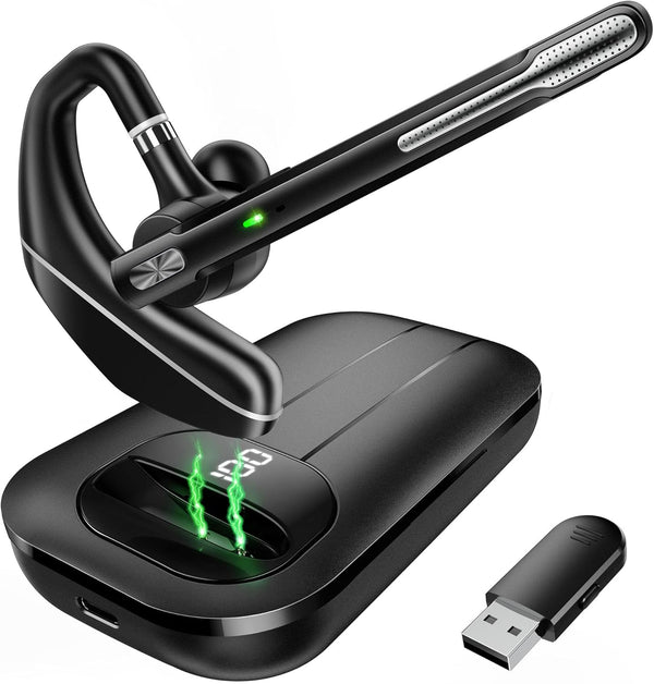Bluetooth Headset V5.3, Wireless Earpiece with 1000mAh Charging Case, 96H Talktime, Hands Free Noise Canceling