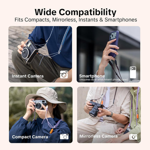 66.1lb, PGYTECH Camera Shoulder Strap Slim Trendy Style, Quick Release Braided Rope Camera Strap Holds Adjustable Neck