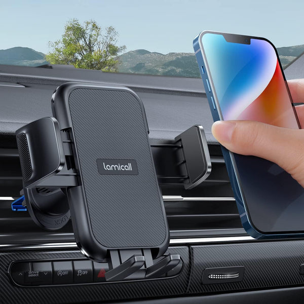 Lamicall 2024 Wider Clamp & Metal Hook Car Phone Holder Vent for Smartphone, Thick Cases Friendly, Dark Grey