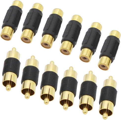 RCA Adapter, 6pcs RCA Female to Female Couplers and 6pcs RCA Male to Male Couplers, Gold Plated for Speaker and